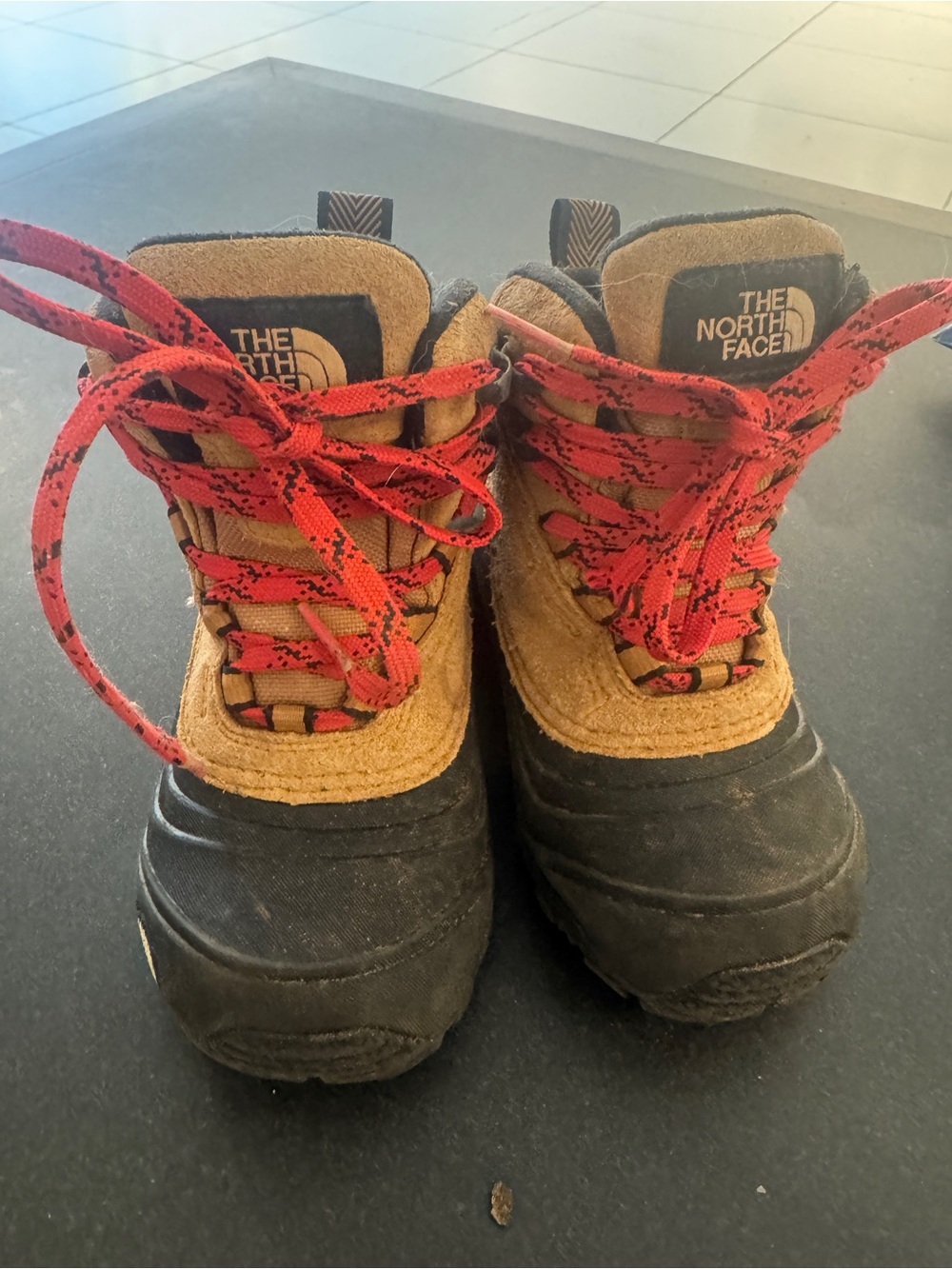 The North Face Kids' Brown & Black Winter Boots with Red Laces
